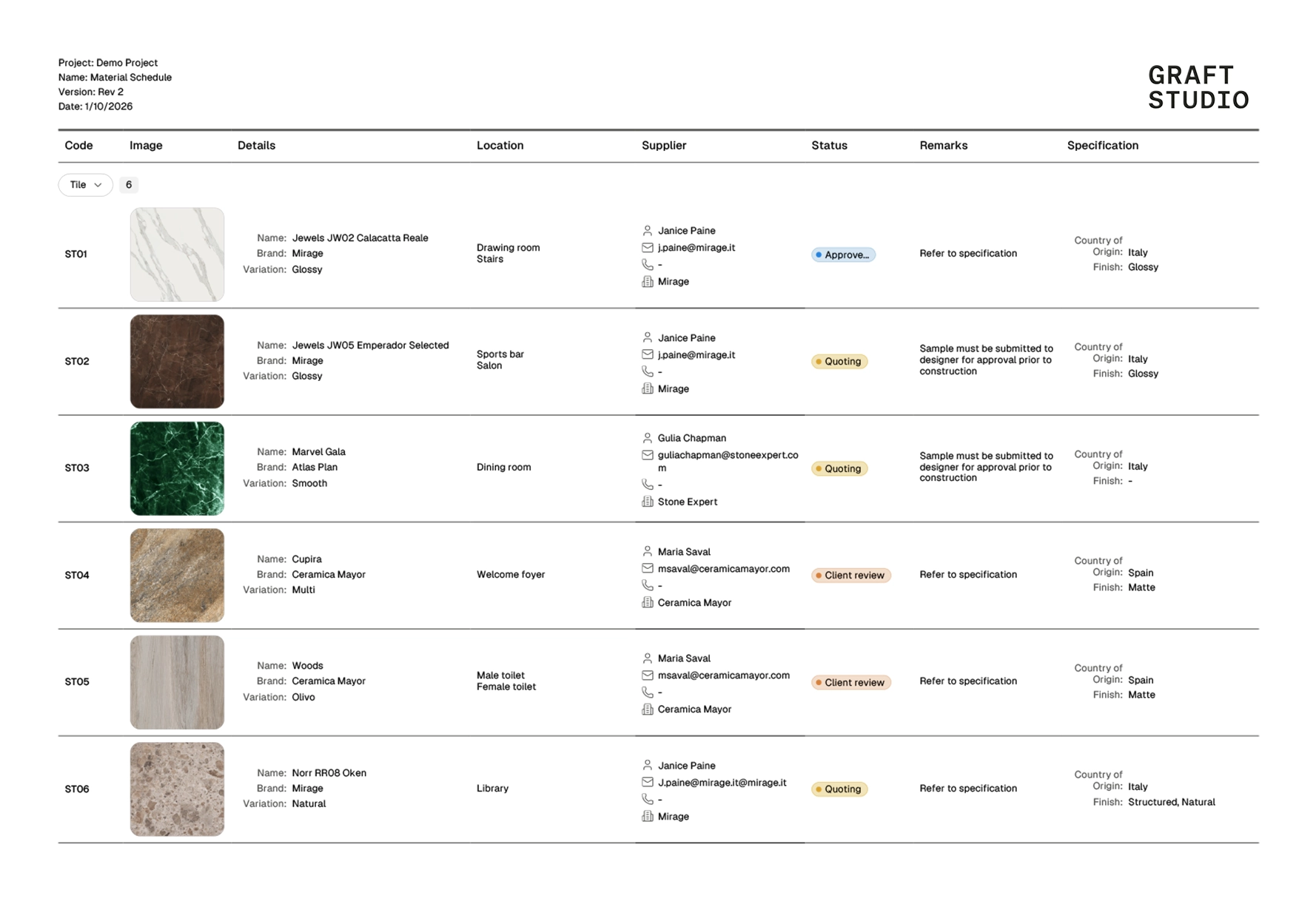 Drag and drop material samples to add materials to material board